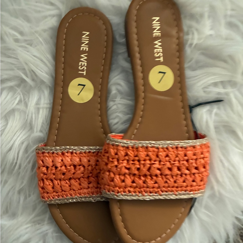NEW Nine West Women's‎ Beehiv Slip-on Casual Slide Flat Sandals Orange Sz 7